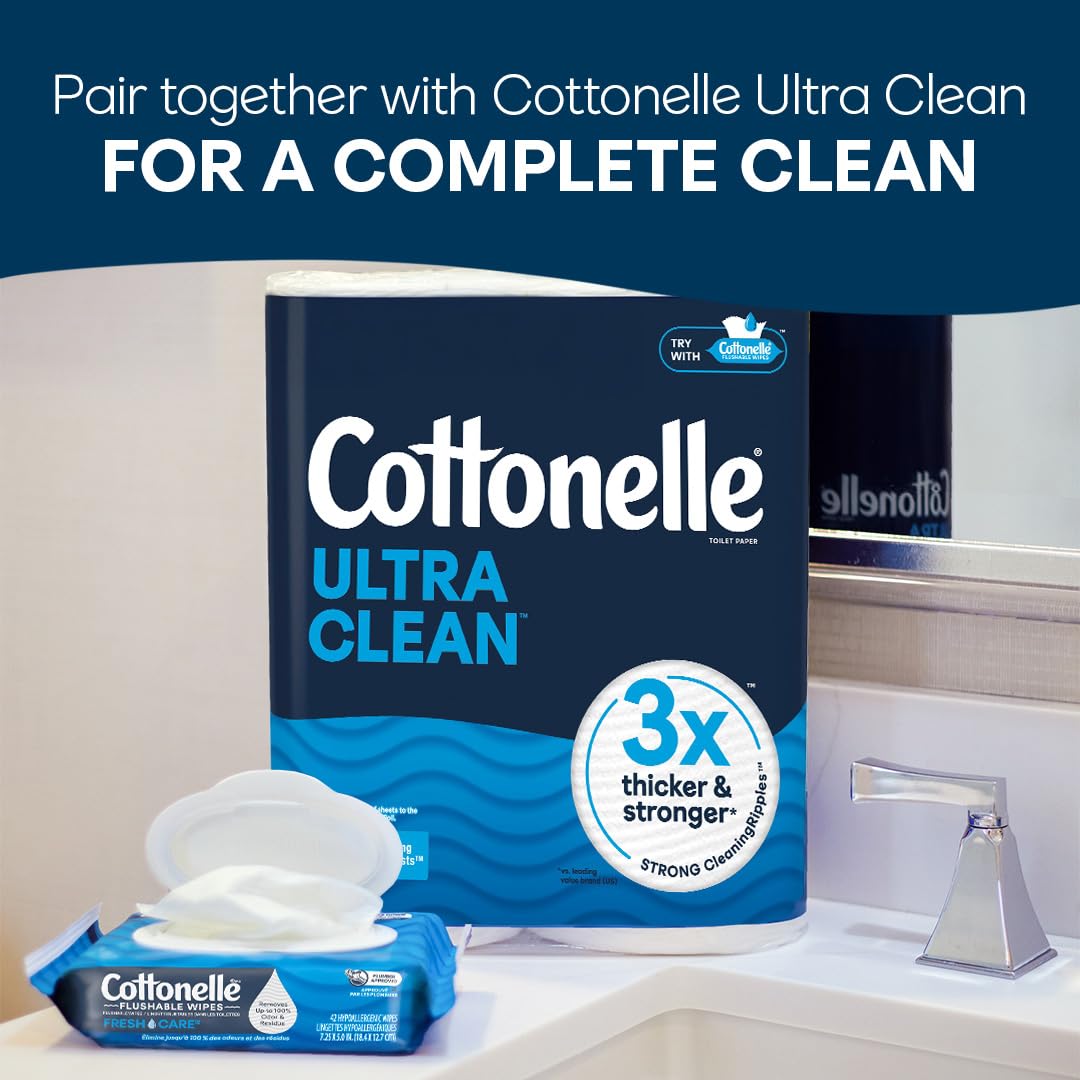 Cottonelle XL Flushable Wet Wipes, Adult Wipes Large, 8 Flip-Top Packs, 45 Wipes Per Pack (360 Total Wipes), Packaging May Vary