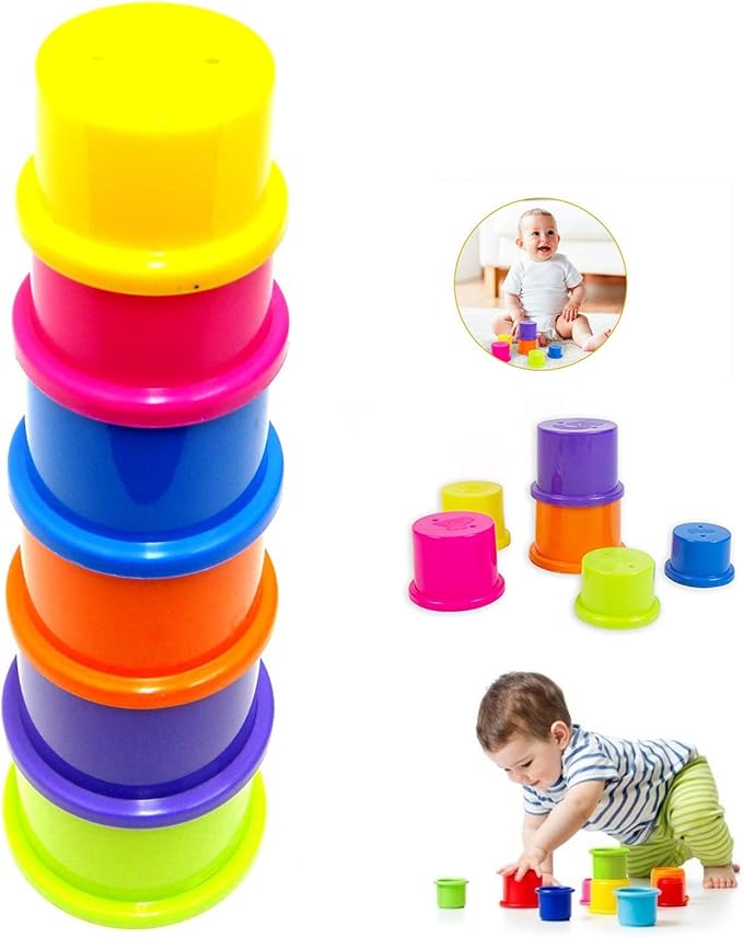 6 Rainbow Baby Stacking Cups Nesting & Counting Building Blocks Indoor