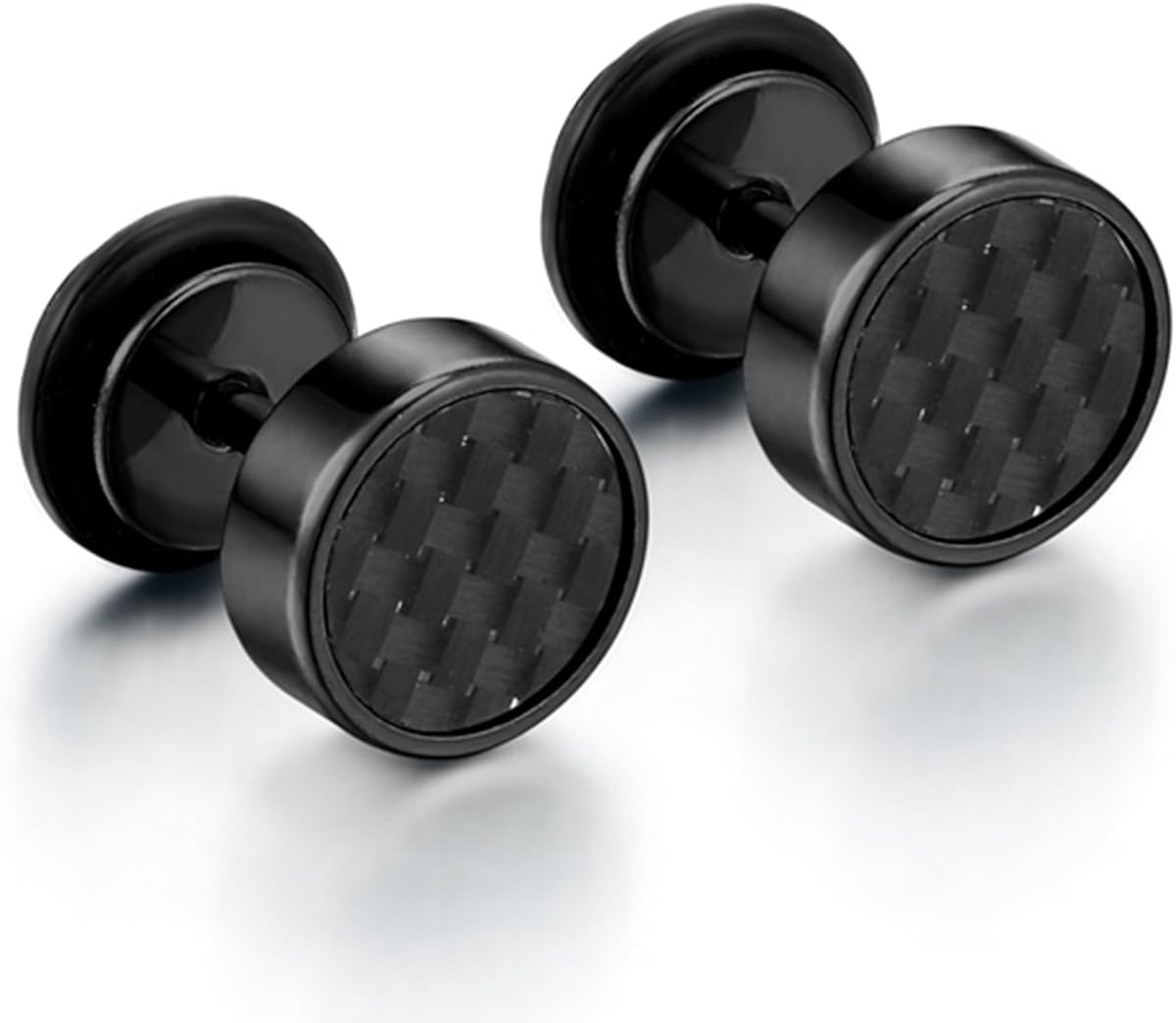 JewelryWe Mens Faux Gauge Earrings: 8mm Stainless Steel Ear Studs Silver Black Resin Carbon Fiber Tapers Cheater Faux Fake Ear Plugs Gauges Earrings for Men Women
