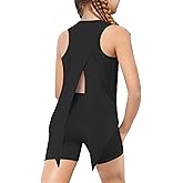 Arshiner Girls 2 Piece Outfits Summer Clothes Sleeveless Pullover Open Back Tank Tops and Biker Shorts Kids Athletic Sets