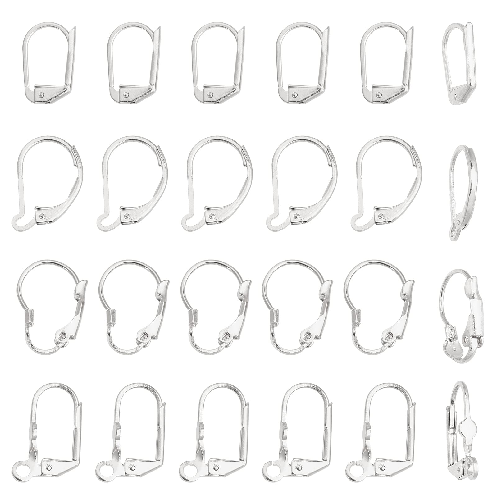 SUNNYCLUE 1 Box 24Pcs 4 Style 925 Sterling Silver Plated Leverback French Earring Hooks Leverback Earwires Leverback Earring Findings for Jewellery Making Women DIY Earrings Craft Crochet Stitch Maker