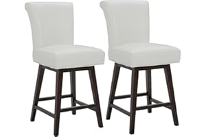 CHITA 26 Inch Counter Height Swivel Bar Stools Set of 2, FSC Certified Modern Upholstered Faux Leather Swivel Barstool Chair with Back, White