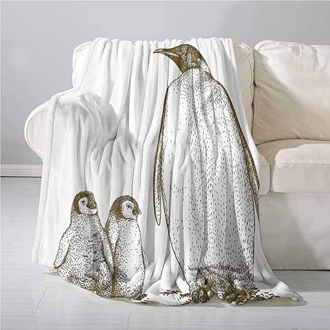 Amazon Co Jp 海の動物暖かい毛布彫刻アンティークイラストキングペンギンと赤ちゃんペンギン寄り添う自然持ち運びが簡単毛布60 X 80インチオリーブグリーン 1x150 ホーム キッチン