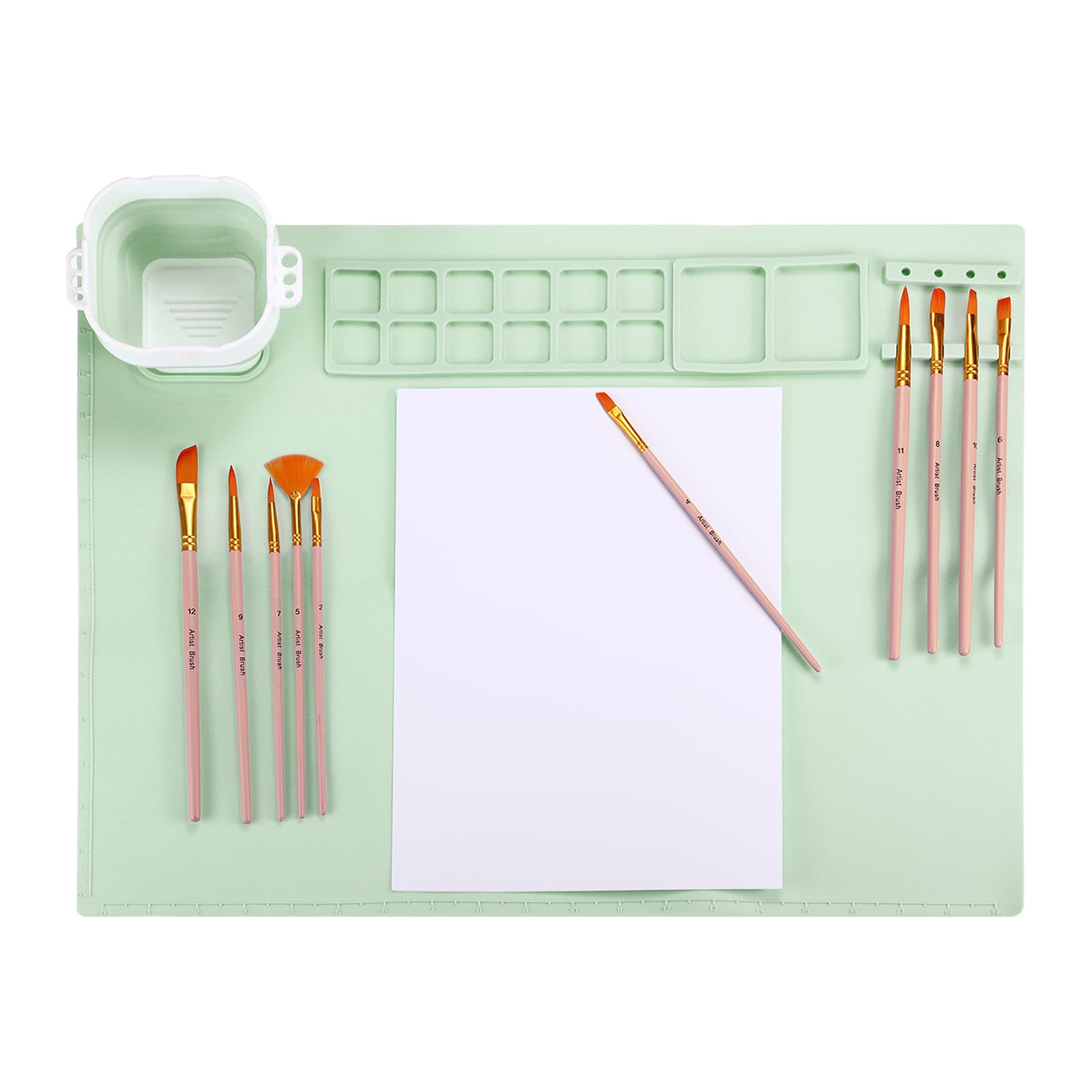 PATIKIL 20" x 16" Silicone Craft Mat, Nonstick Silicone Painting Sheets Art Mats for Resin Drawing DIY Clay, with Brush Holder and Cleaning Cup, Green