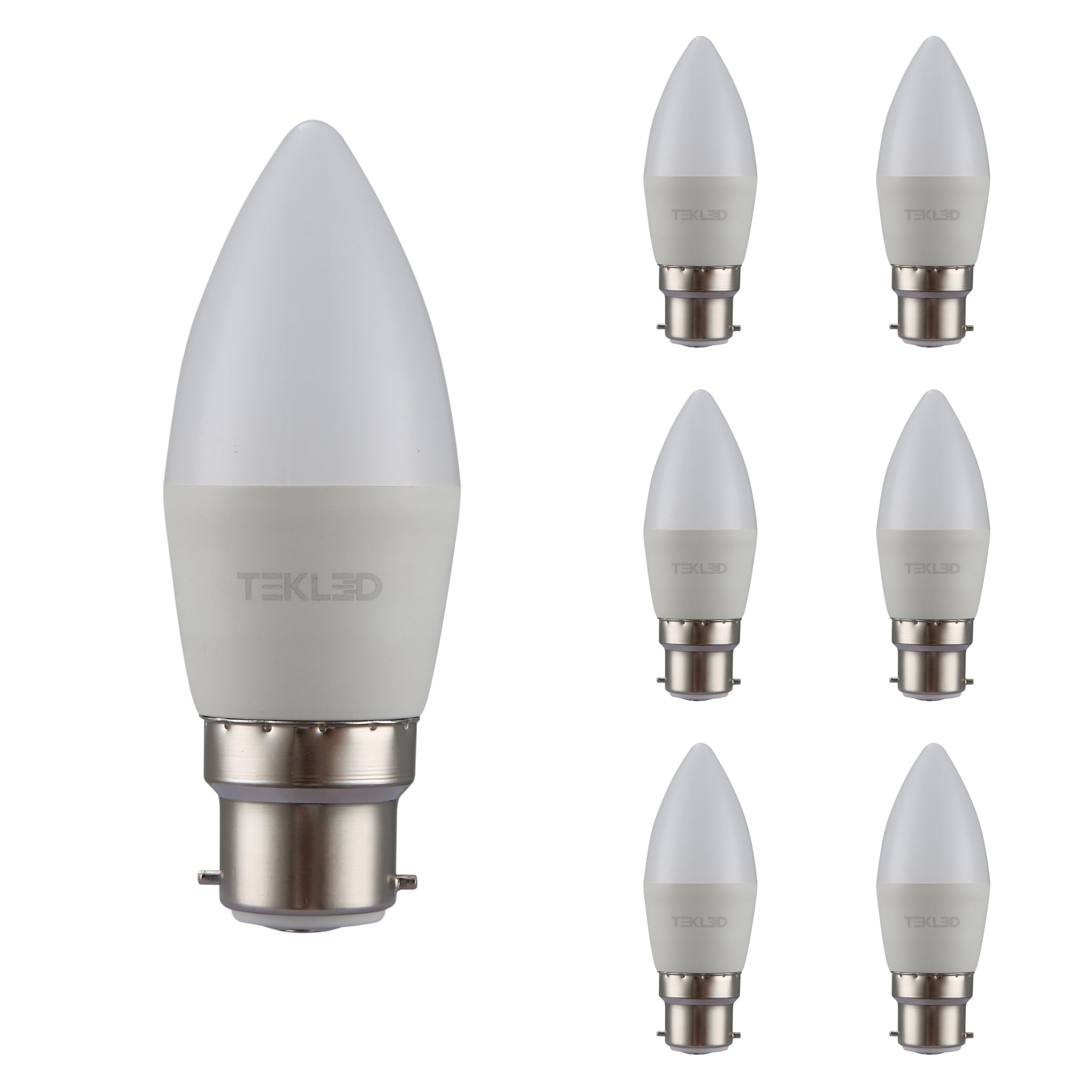 TEKLED® C37 Candle DIMMABLE Cetus LED Bulbs | B22 Bayonet Cap | Energy Saving 6W Light White Glass Bulb 50W Incandescent Bulb Equivalent | 470LM | 6-Pack | 6000K Cool Daylight