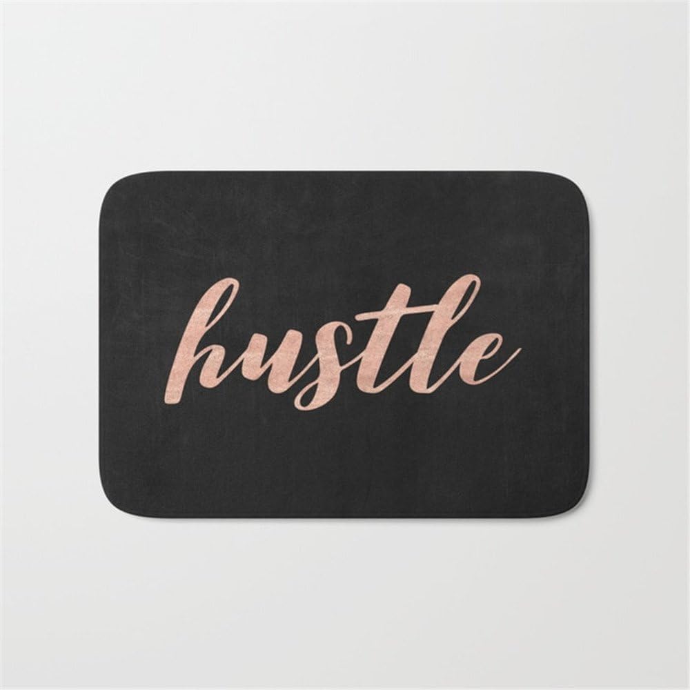 Feesoz Hustle Rose Gold Pink on Black Doormat Bath Door Mat (30"x18",45cmx75cm)