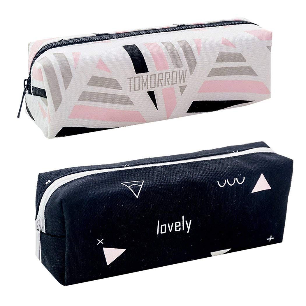 Morkia Trousses Scolaire, 2 Pièces Trousse École Papeterie Pouch,Multi-Functional Étui à Crayons Stylos, Crayons, Stylos à Gel, Marqueurs Autres Fournitures Scolaires (Noir + Blanc)