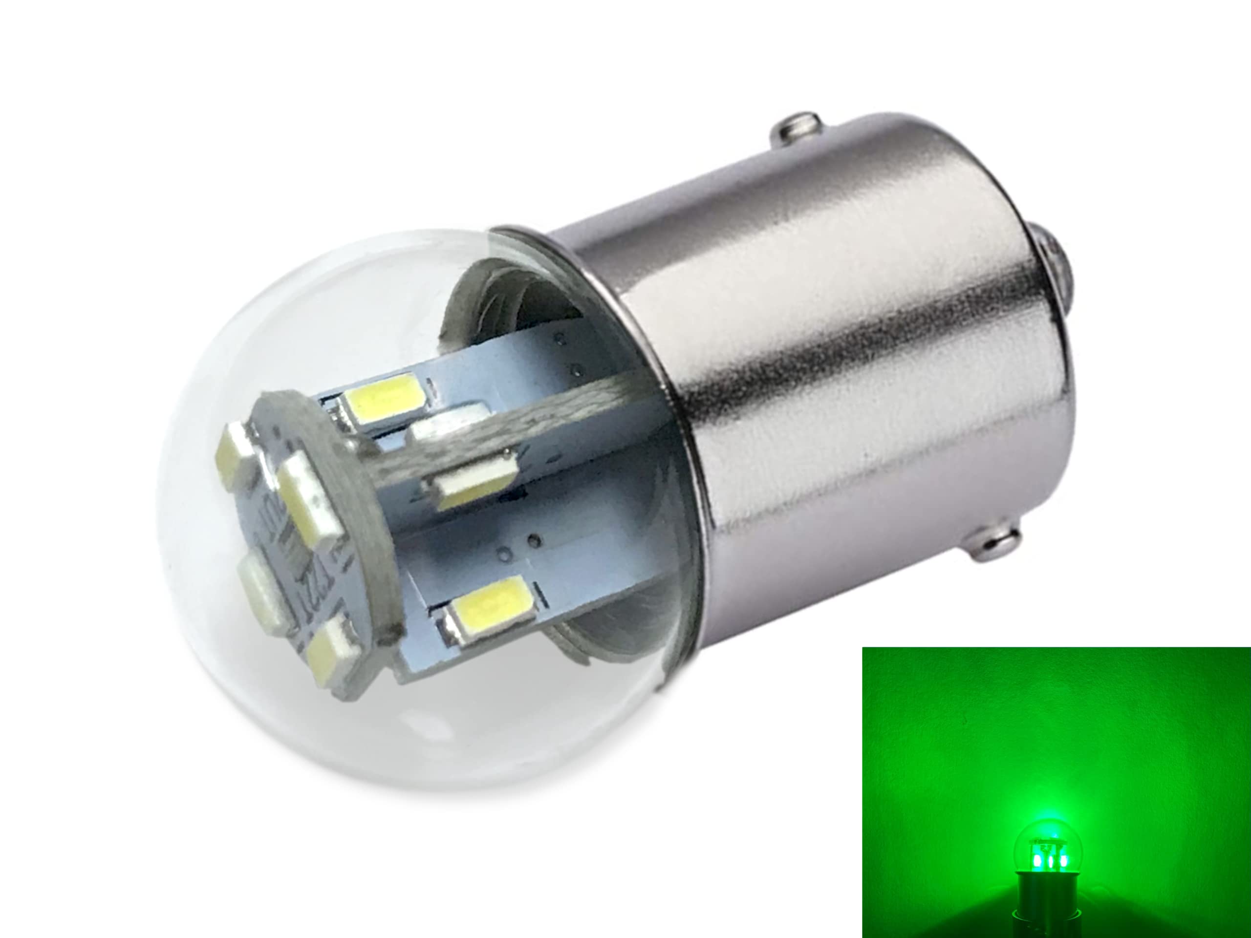 Photo 1 of "#89#67#303 Miniature Bulb LED Replacement | 12/28 Volt AC/DC | Base Style: BA15S | Replacement for #67, 69, 89, 98, 1247, 441067-1, 97, 631, 1155, 9421777, 303, 623, 1251 (1-Pack; Green)"