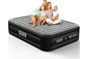 Sebor Luxury Queen Air Mattress with Built in Pump, Durable Blow Up Mattress for Home&Guests, 18 inch Inflatable Airbed, 660lb MAX(Black Grey)