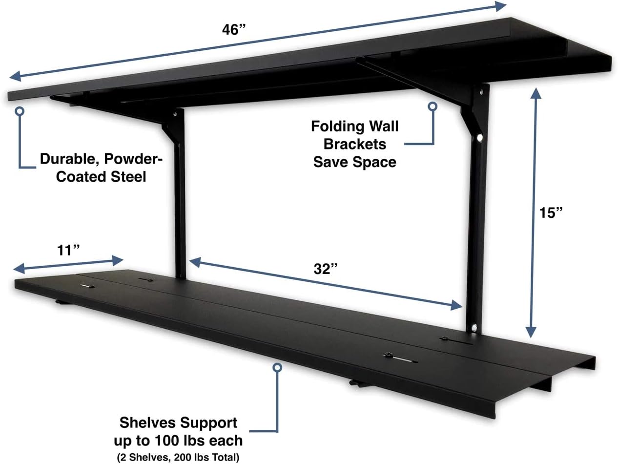 StoreYourBoard 2 Tier Shelves, Home and Garage Storage Wall Mount, 46 Inch Wide, Holds Tools, Sports Equipment, Camping Gear, Auto Parts, and More: Furniture & Decor