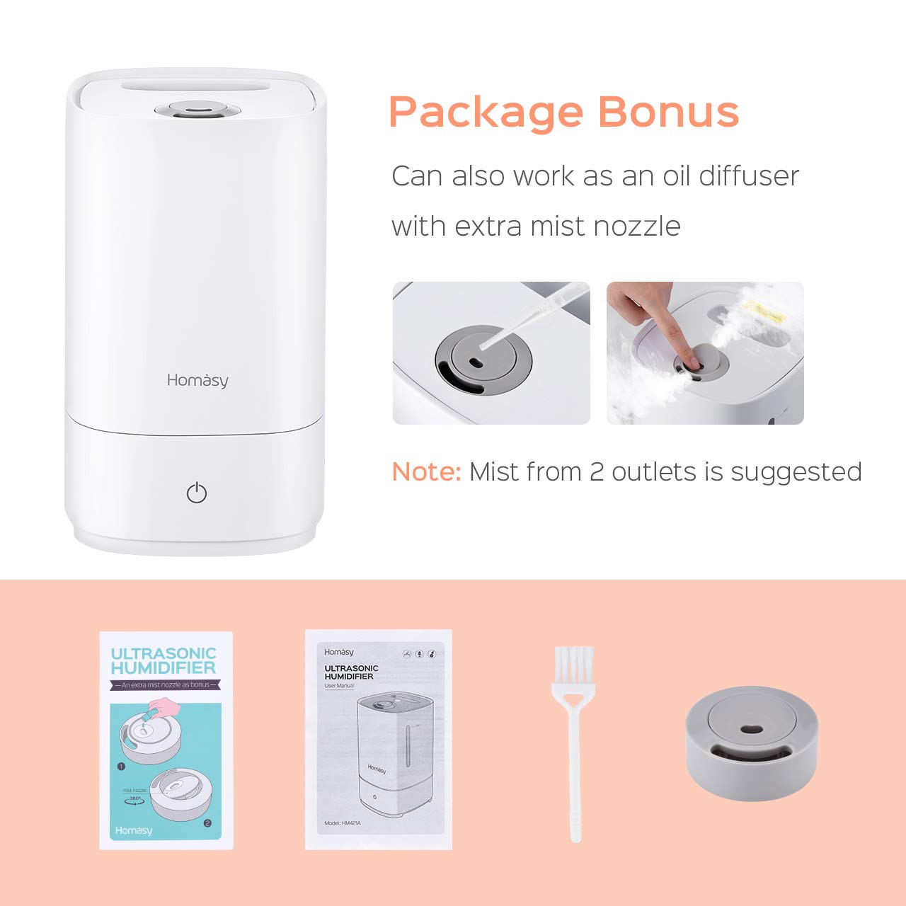 Homasy Top Fill Cool Mist Humidifier, 4.5L Ultrasonic Humidifiers for