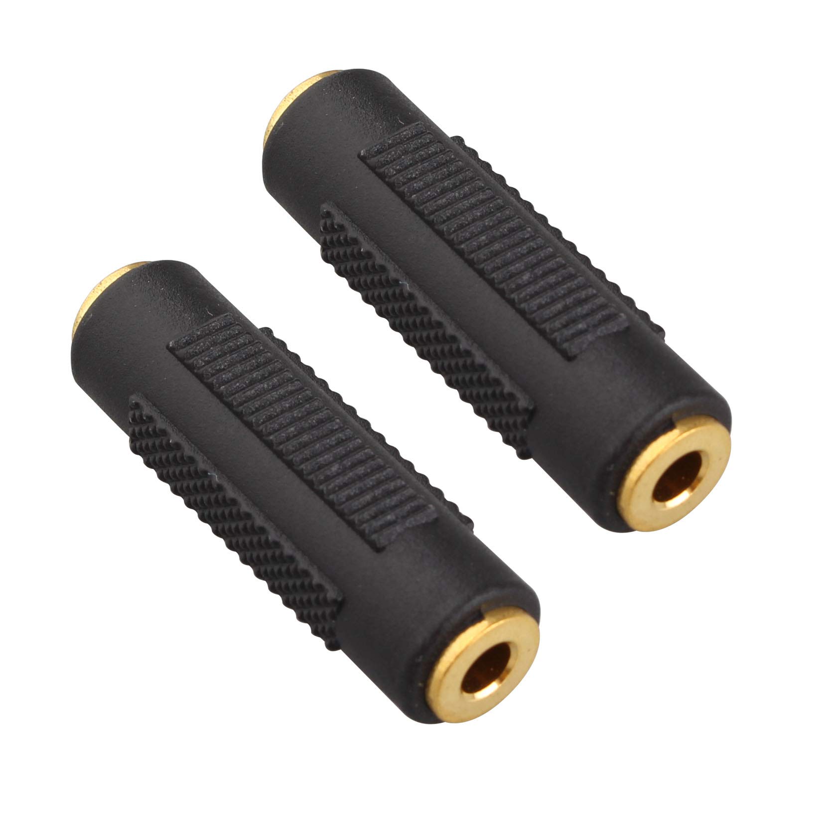 Jopto 2PCS 3.5mm Stereo Jack to 3.5mm Audio Female/Female Gold Plated Connector Coupler Gender Changer 3.5mm Straight Adapter Black for Extension of the Connection of 3.5mm Connector Audio Cable
