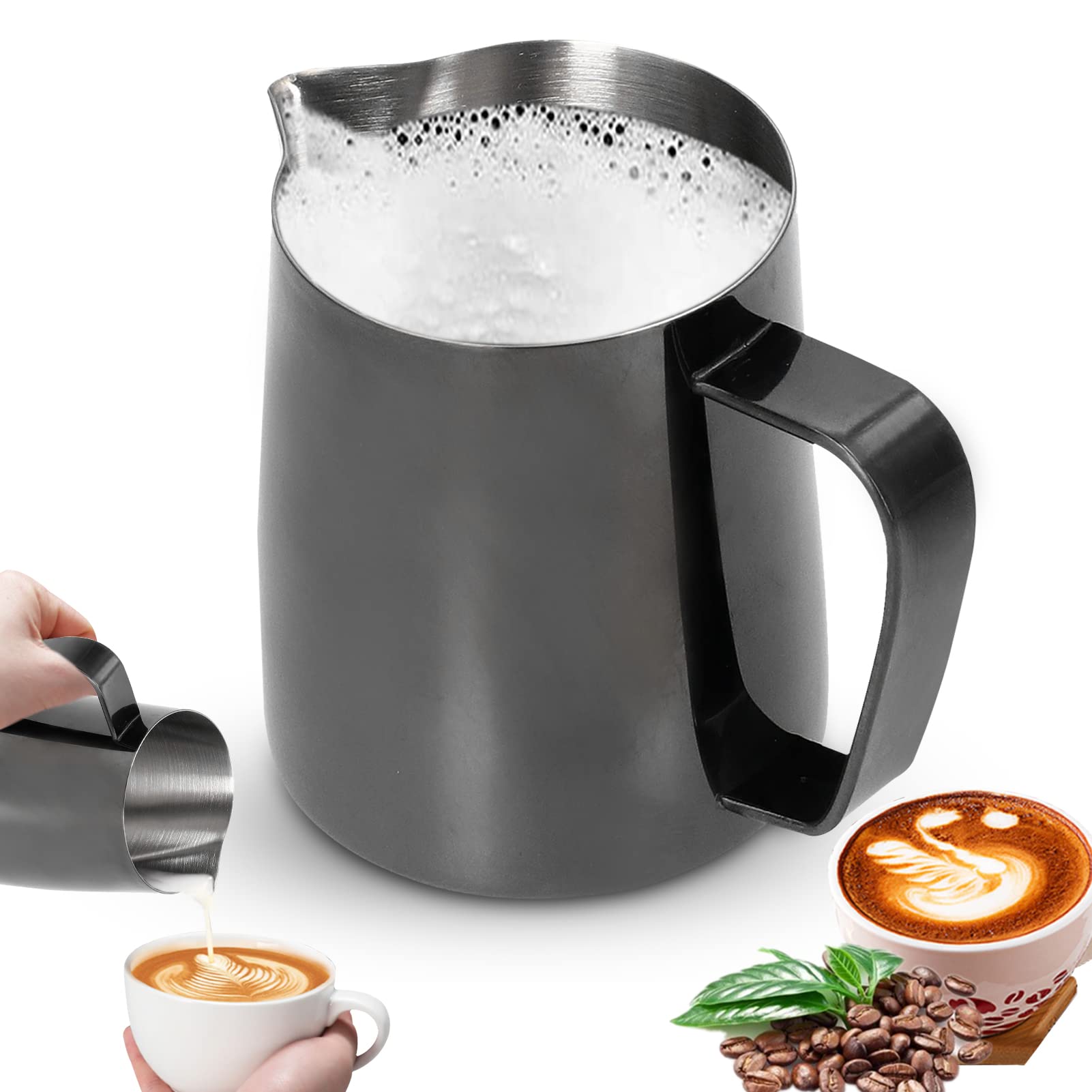 Stainless Steel Milk Jug, Milk Frothing Pitcher Espresso Steaming Pitcher Coffee Milk Frother Cup Latte Cup for Cappuccino Latte and Espresso, 12oz