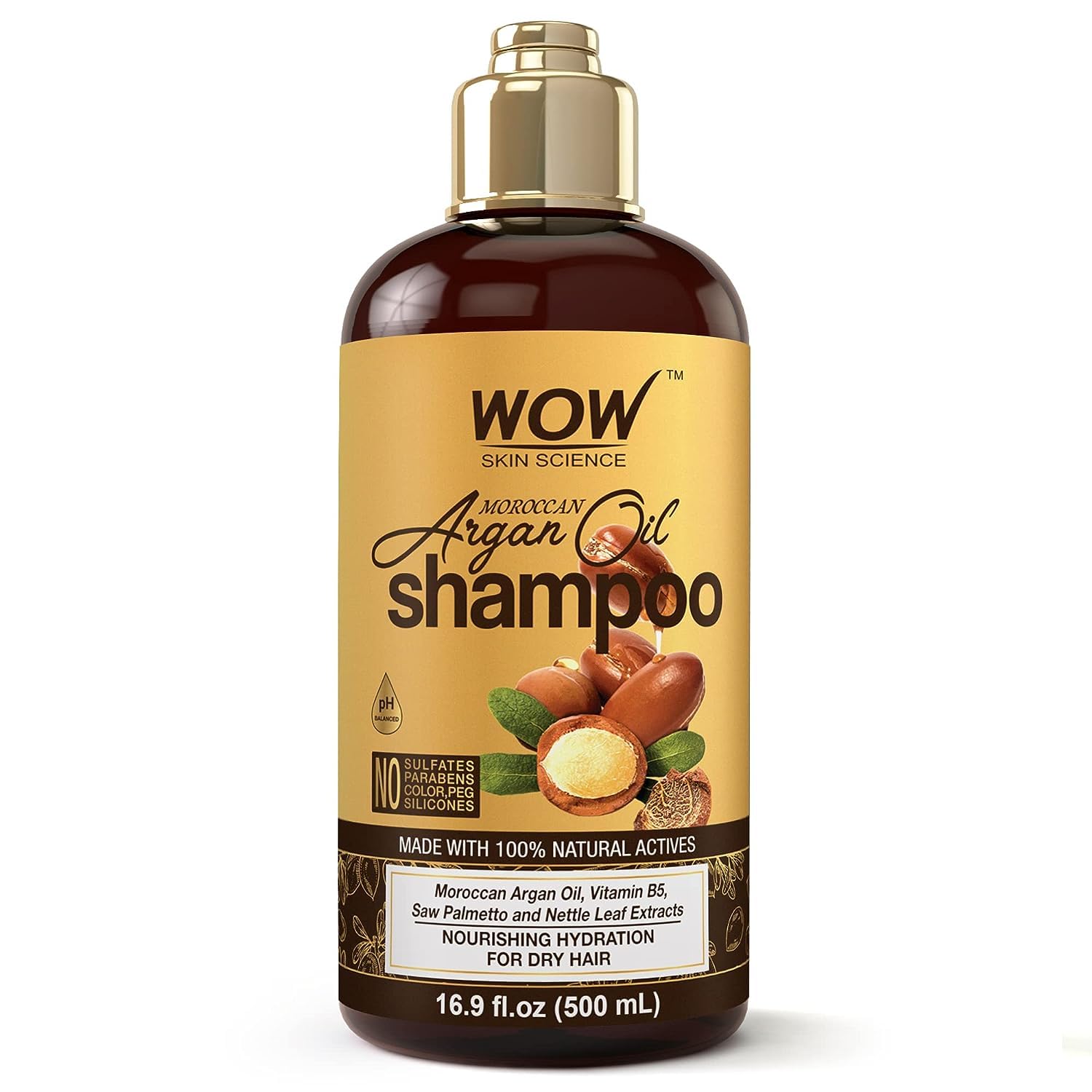 WOW Skin Science Moroccan Argan Oil Shampoo - Sulfate Free, Moisturizing Shampoo For Dry Hair (Brown, 16.91 Fl Oz (Pack Of 1))