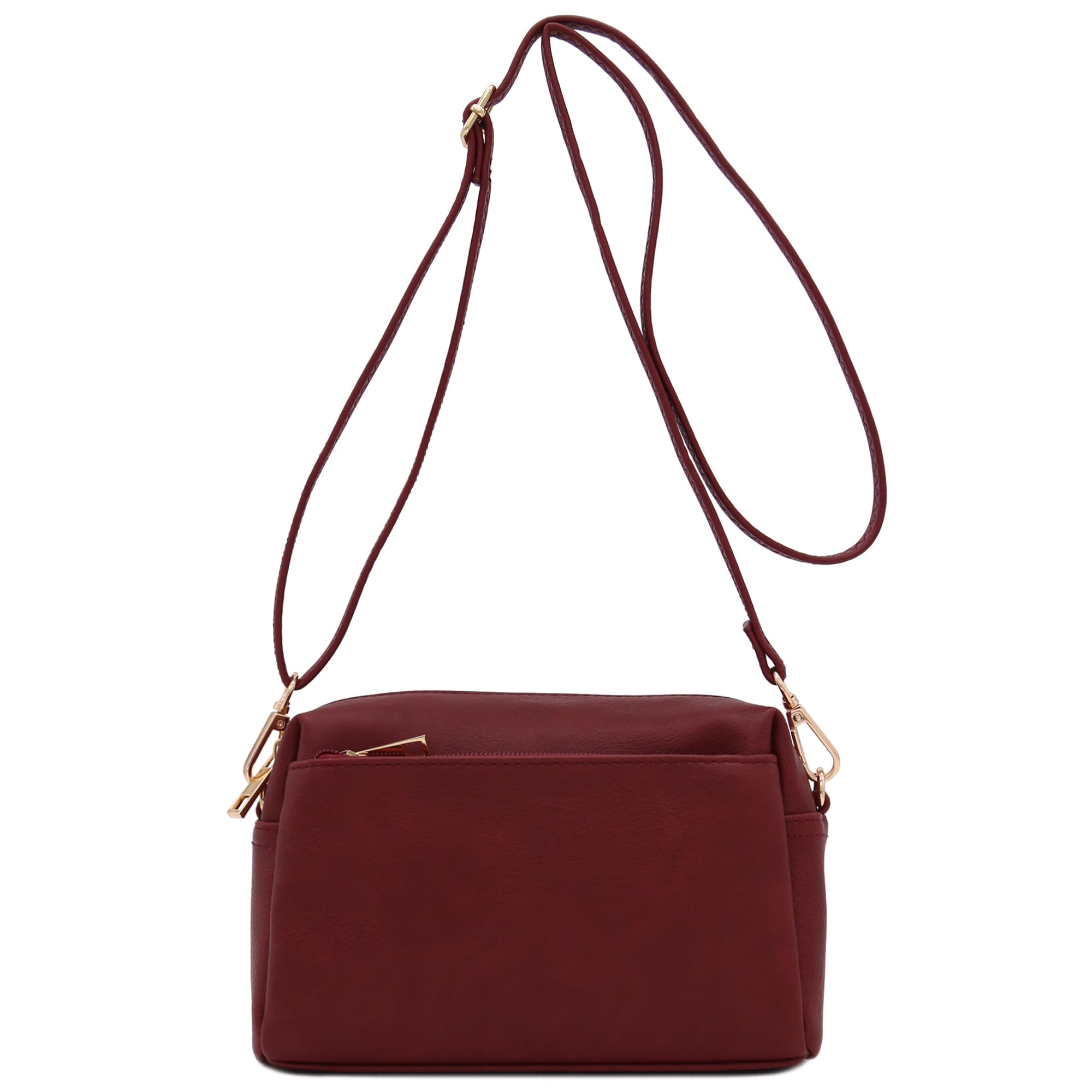 FashionPuzzle Triple Zip Small Crossbody Bag, Burgundy, One Size