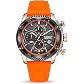 MEGIR Men's Sports Analogue Chronograph Luminous Quartz Watches with Stylish Orange Silicone Strap for Gifts (2211 Orange)