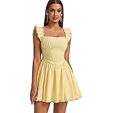 GLNEGE Women's Graduation Summer Mini Corset Dress Square Neck Short Ruffle Sleeve A Line Cute Trendy Party Dresses 2025