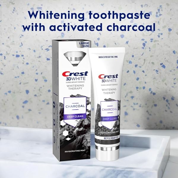CREST 3D WHITE WHITENING THERAPY CHARCOAL DEEP CLEAN INVIGORATING MINT TEETH WHITENING TOOTHPASTE, 4.6 OZ PACK OF 3, ANTICAVITY FLUORIDE TOOTHPASTE, GENTLY BRIGHTENS TEETH, STRENGTHENS ENAMEL