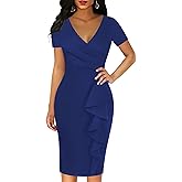 oxiuly Women's V-Neck Vintage Work Dress Elegant Stretchy Casual Party Cocktail Tea Dresses