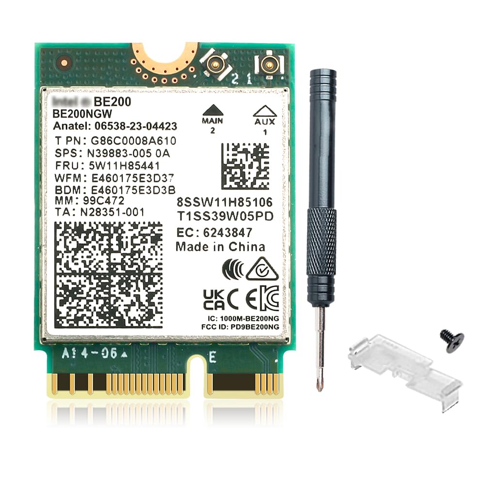 Photo 1 of WiFi 7 Card BE200 M.2 Key E Tri-Band 6GHz/5GHz/2.4GHz Up to 5.8Gbps BT 5.4 Compatible with WiFi 7/6E/6/5 Routers for Windows 10/11 (Not Supported on AMD Motherboards)