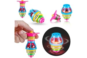 PROLOSO 15-Pack LED Light Up Flashing UFO Spinning Tops with Gyroscope Novelty Bulk Toys Party Favors