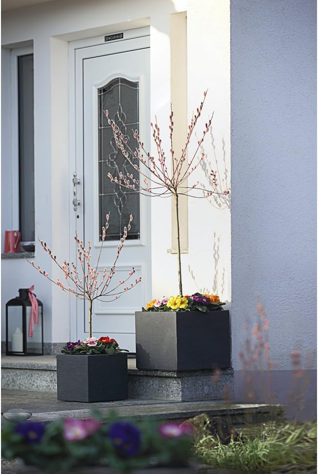 Dehner Palermo Plant Cube, Slate Effect, Plastic, Anthracite, Grey, 30 x 30 x 26 cm - Image 5