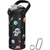 MYFOREST 14oz/400ml Insulated Kids Water Bottle, Odor-Free Surgical Grade Liner, Dishwasher-Safe, Name Spot, Soft Sipper, Gift for Astrophile (Black Space)