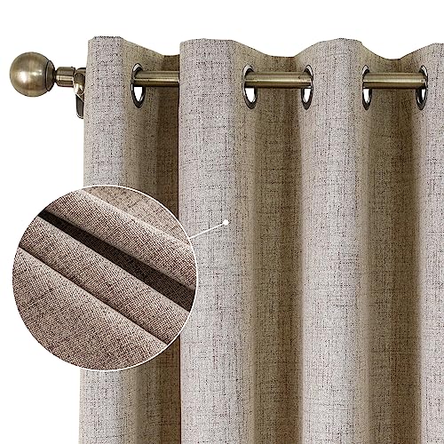 CUCRAF 100% Thermal Blackout Curtain, 2 Pieces, L140 x H245, Thermal Linen Curtain, Anti-Cold and Heat Insulation, Opaque Curtain with Eyelets, Light Insulation, Anti-UV, Linen