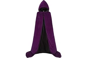 Oumbivil Hooded Cape Reversible Cloak Velvet Satin Halloween Christmas Cosplay Costumes