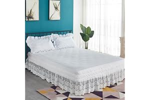 YingXue Cache-sommier en dentelle blanche pour grand lit, hauteur de 38,1 cm, jupe de lit à volants, facile à installer, anti