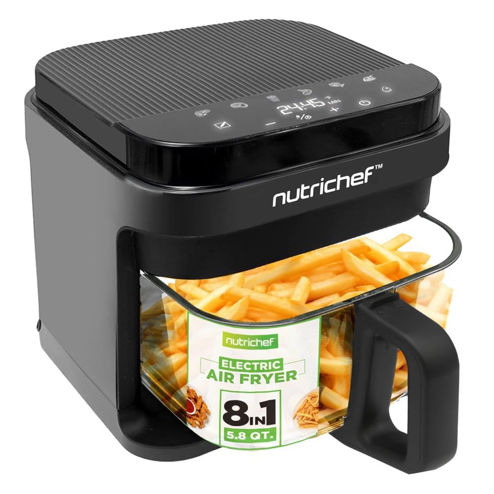 NutriChef Glass Air Fryer, 5.5...