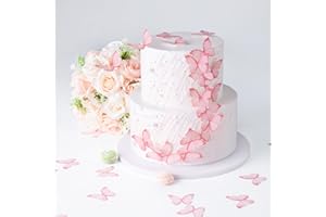 YHCKDC 50Pcs Edible Pink Butterfly Cupcake Toppers Edible Wafer Paper butterfly Decorations for Women Girls' Happy Birthday Cake Topper Anniversary Wedding Baby shower party Butterfly Cake Decor