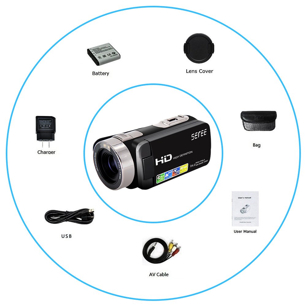 SEREE Camera Comcorder Full HD 1080p 16X Digital Zoom 2.7