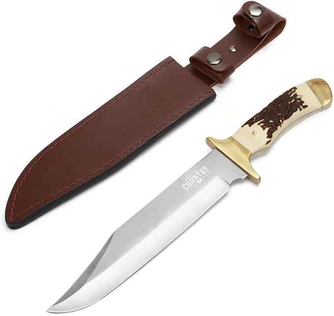 Mossy Oak Bowie Knife with Leather Sheath Full Tang Solid Handle