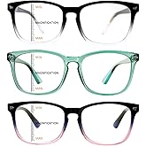Sumkyle 3 Pack Progressive Multifocal Reading Glasses for Women Men Blue Light Blocking Computer Glasses Spring Hinge Readers(3 Mix C3, 1.50)