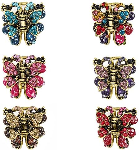 Yeshan Crystal Rhinestone Bronze Metal Jaw Claw Hair Clip Small Peacock Design Vintage Hair clip Barrettes for Women Girls,Pack of 6