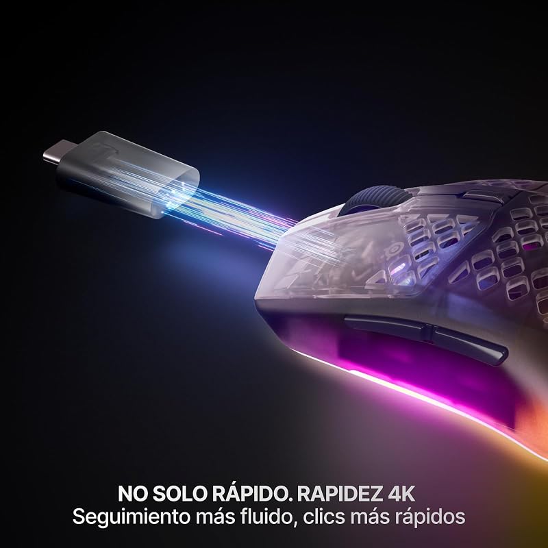 Aerox 3 Wireless Gen 2: Ratón Gaming de 68 g, Tasa de Sondeo: 4K, Sensor Óptico: 26 000 dpi, Batería: 200 h, Clasificación IP54, 80 M de Clics, RGB, Deslizadores 100% PTFE, Shadow