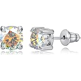 Titanium Special Rainbow CZ Screw Back Earrings Hypoallergenic for Sensitive Ears