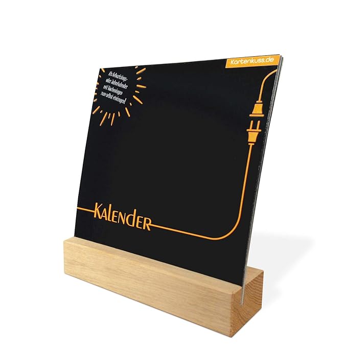 hochwertiger Aufstellkalender, Bastelkalender, Kreativkalender, 150x150 mm mit edlem Holzfuß, immerwährend zum Selbstgestalte