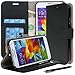 Galaxy S5 Case, Galaxy S5 Flip Case - E LV Deluxe PU Leather Folio Wallet Case Cover for Samsung Galaxy S5 / Galaxy SV / Galaxy S V (AT&T, T-Mobile, Sprint, Verizon) with 1 Black Stylus, 1 Screen Protector and 1 Microfiber Digital Cleaner-Black