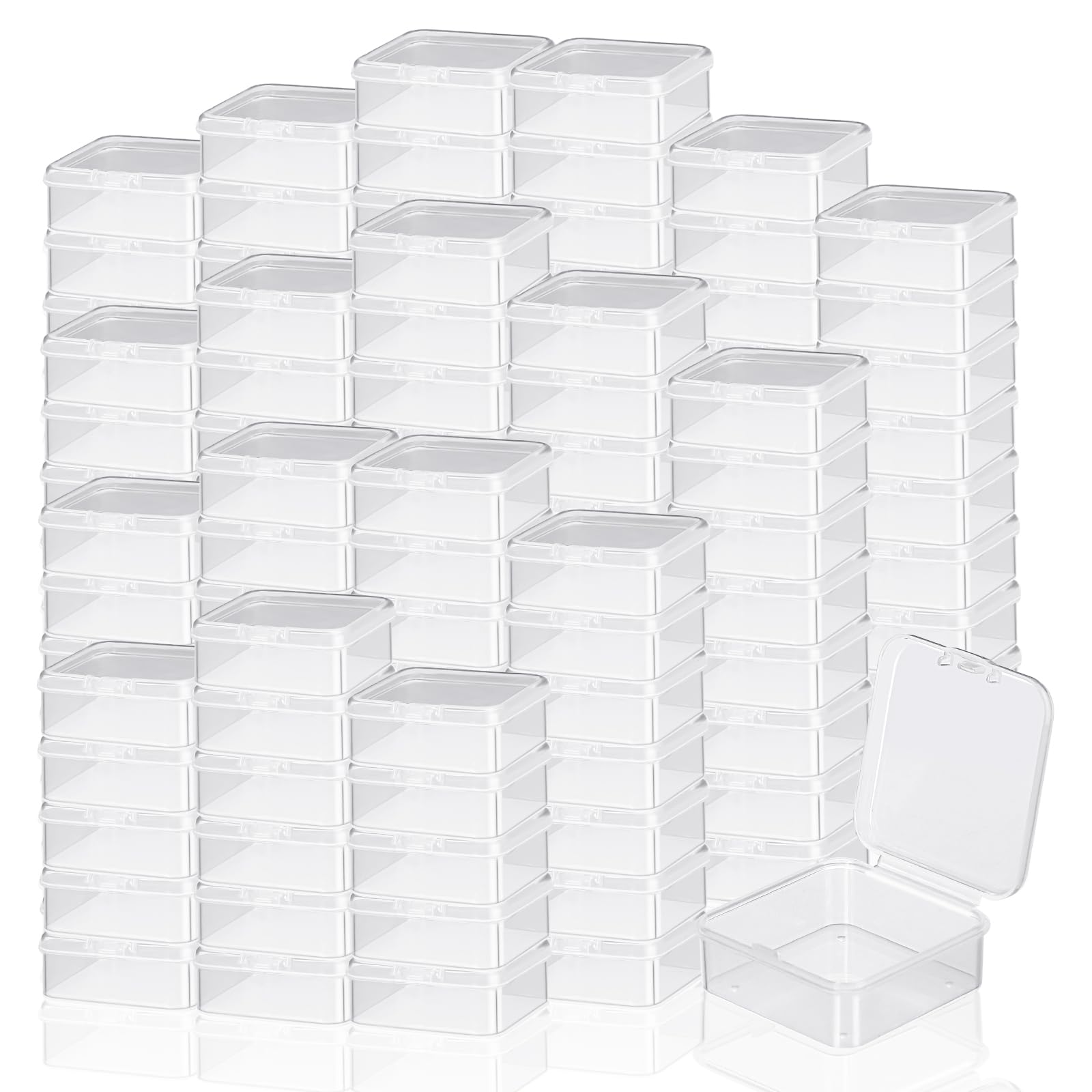 Photo 1 of Soaoo 150Pcs Small Plastic Bead Storage Containers for Organizing with Hinged Lid Transparent Clear Craft Supply Box for DIY Art Craft Accessory, Jewelry, Game Pieces(1.77 x 1.77 x 0.75 Inches)