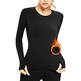 Women's Thermal Fleece Running Athletic Shirt Compression Baselayer Tops Long Sleeve Workout Tops with Thumb holes