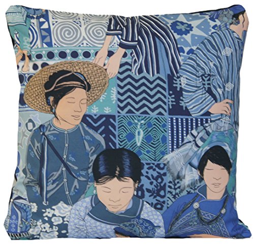 Asian Style Design Decorative Pillow Throw Case Chines Toile Blue
