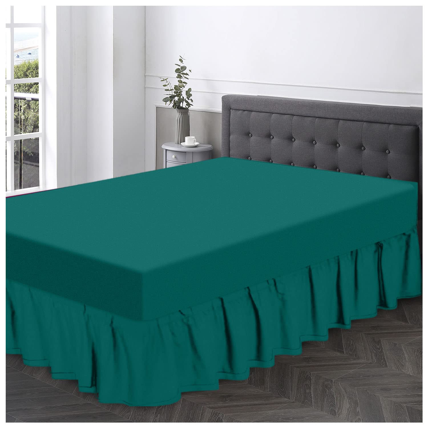 Gaveno Cavailia Super Soft Plain Dyed Diamond Valance Sheet [ Single - Deep teal ]