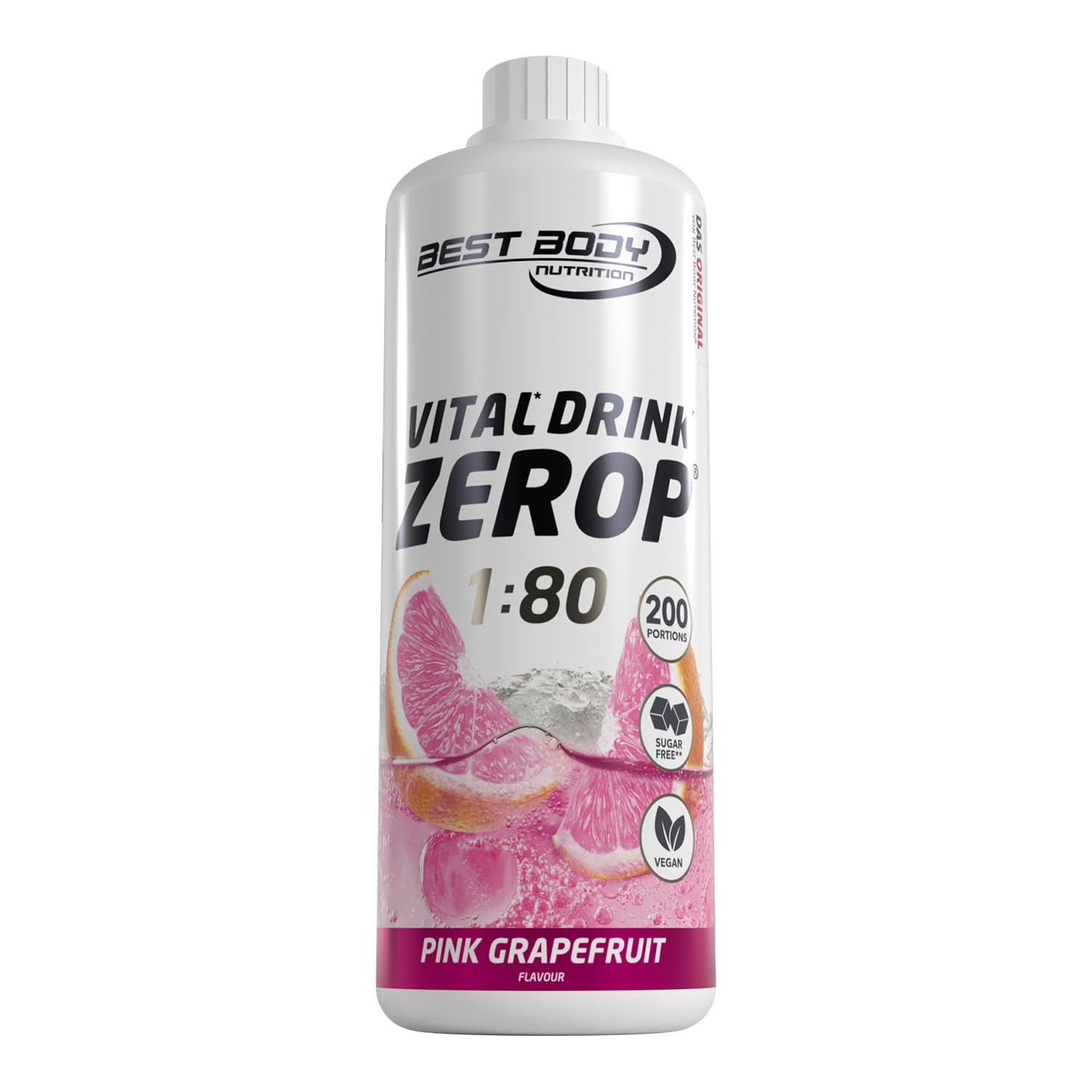 Best Body Nutrition ZEROP Vital Zuckerfreies Getränkekonzentrat Sirup Pink Grapefruit Ohne Aspartam 1 L ergibt 80 L Getränk Fitness Drink mit Vitaminen B1 B6 Niacin Kalorienarm Wassersprudler