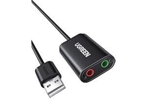 UGREEN USB Audio Adapter External Stereo Sound Card Universal USB with 3.5mm Headphone and Microphone Jack for Windows, Mac, 