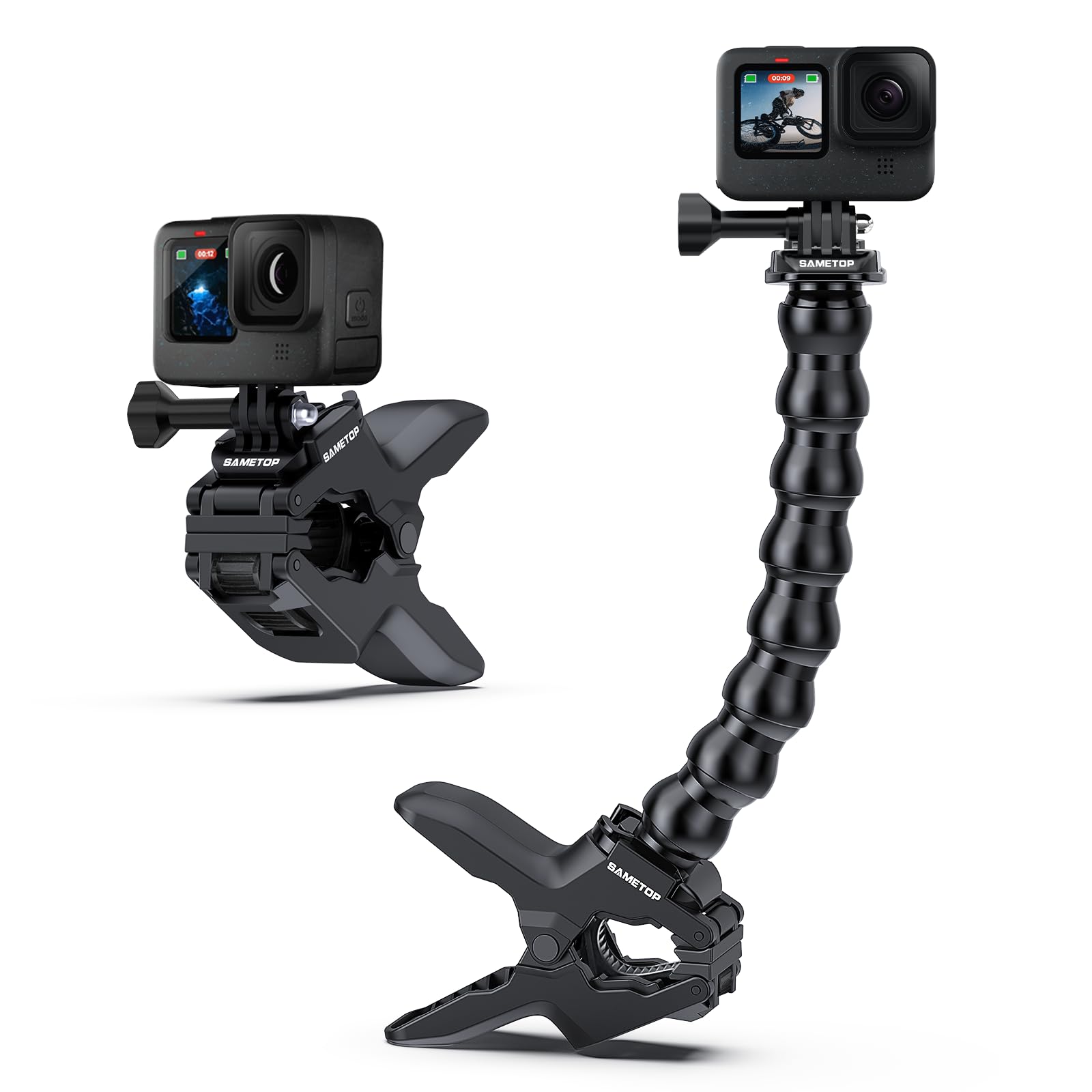 Sametop Jaws Flex Clamp Mount Gooseneck Clip Mount Compatible with GoPro Hero 13 12 11 10 9 8 7 6 5 4 Session 3+ 3 2 1 Max Hero (2018) Fusion DJI Osmo Action Cameras