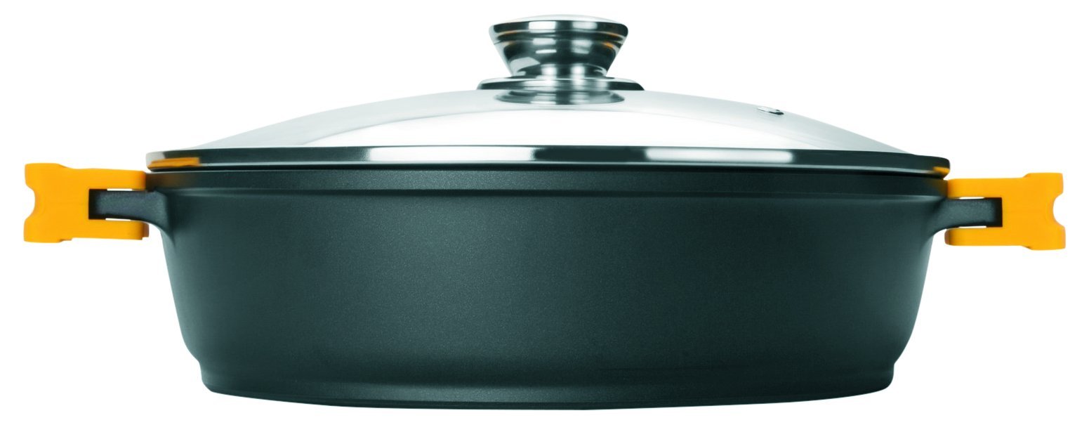 IBILI Evolution Cast Aluminium Stew Pot, Glass Lid and Silicone Grips, 24 cm, Non-Stick, Suitable for Induction Hobs