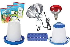 Double-Tuf® Chicken and Poultry Starter Kit | Heat Lamp, Light Bulb, Feeders, Waterer, and Guide Book for Backyard Outdoor Chick Farmers | Backyard Chicken Beginner Supply Kit