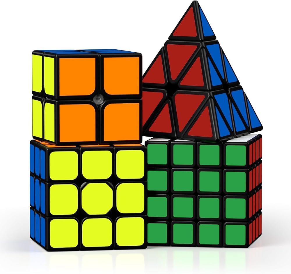 ROXENDA Speed Cube Set 2x2 3x3 4x4 Pyramid Stickerless 4 Pack